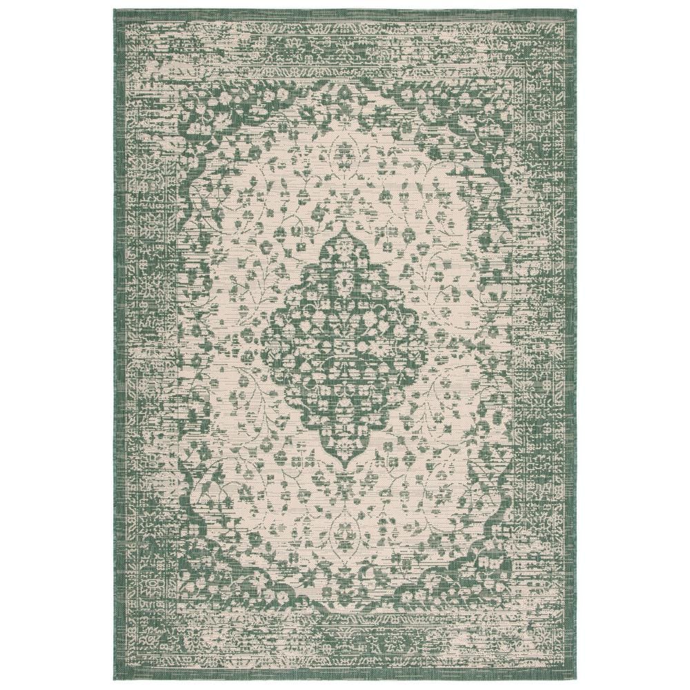 Courtyard Beige/Dark Green 7 ft. x 10 ft. Medallion Floral Border Indoor/Outdoor Patio  Area Rug price history on PriceWatchPro