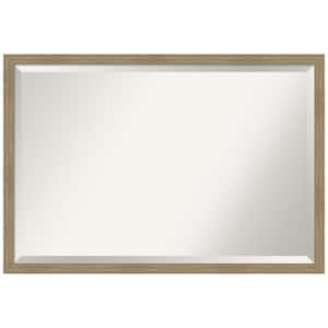 Woodgrain Stripe 38 in. x 26 in. Beveled Casual Rectangle Wood Framed Wall Mirror in Brown