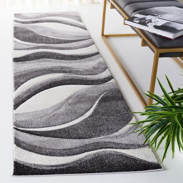 Hollywood 2 ft. x 10 ft. Gray/Ivory Gradient Waves Runner Rug