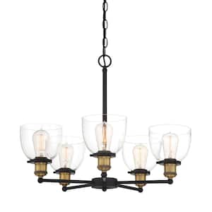 Bryson 5-Light Vintage Bronze Chandelier with Clear Glass Shades For Dining Rooms