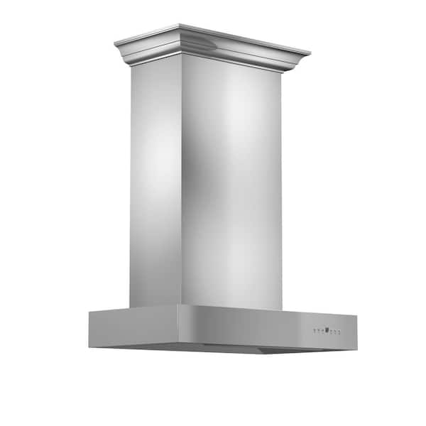 ZLINE Kitchen and Bath 30 in. 500 CFM Convertible Vent Wall Mount Range Hood with Crown Molding in Stainless Steel