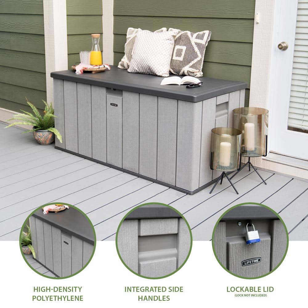 Gray Lockable Resin Deck Box and Bench 150 Gallon