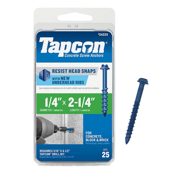 Tapcon 1/4 in. x 2-1/4 in. Hex-Washer-Head Concrete Anchors (25-Pack)