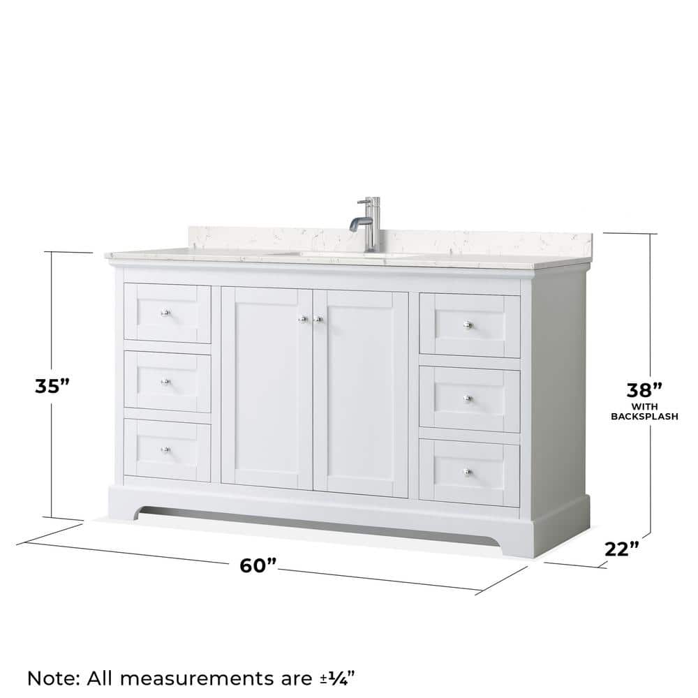 Avery 60" White Single Vanity with Carrara Marble Top