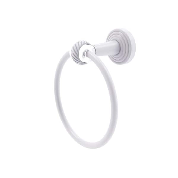 Allied Brass Pacific Beach Wall Mounted Towel Ring with Twisted Accents in Matte White