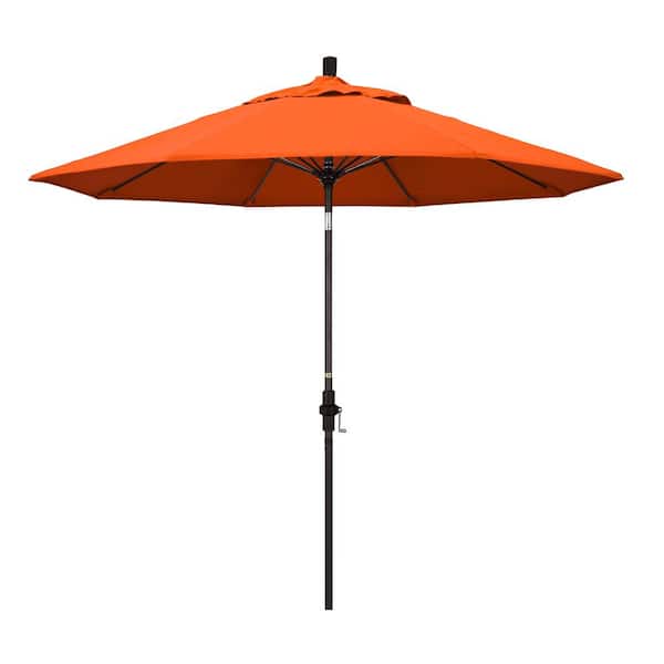 9 ft. Bronze Aluminum Market Collar Tilt Crank Lift Patio Umbrella in Melon Sunbrella