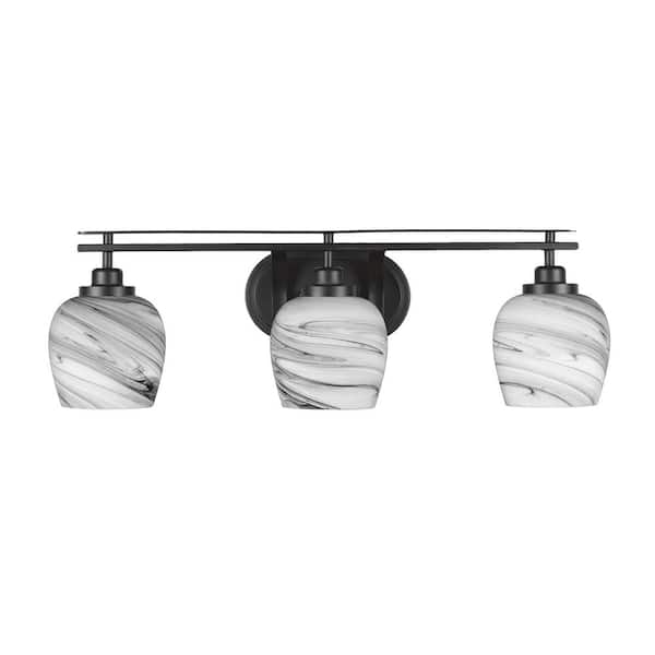 Unbranded Monroe 27.75 in. 3-Light Matte Black Vanity-Light 6 in. Onyx Swirl Glass Shade No Bulbs Included