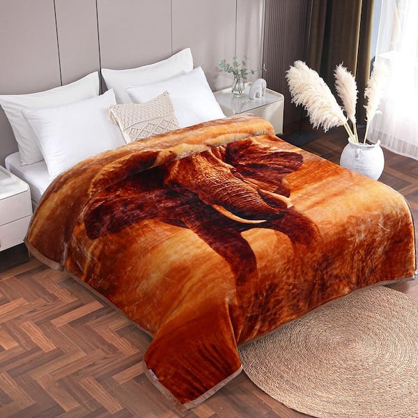 JML Deer Elephant 75 in. x 87 in. Reversible Printed Fleece Mink