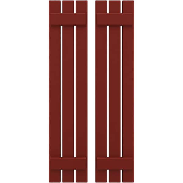 Ekena Millwork 11-1/2 in. W x 57 in. H Americraft 3-Board Exterior Real Wood Spaced Board and Batten Shutters in Pepper Red