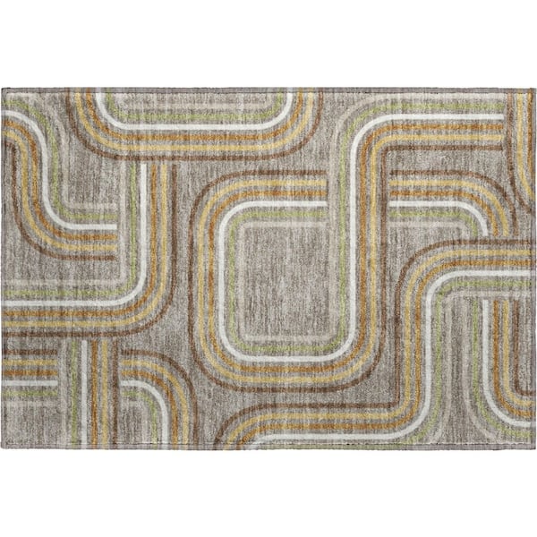 Mayfield Premium Machine Washable Abstract AMF2535 Taupe 2 ft. x 3 ft. Accent Rug