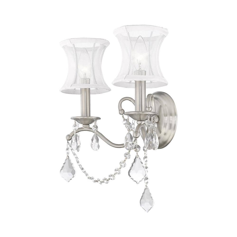 Brushed Nickel 2-Light Sconce with Off-White Silk Shade