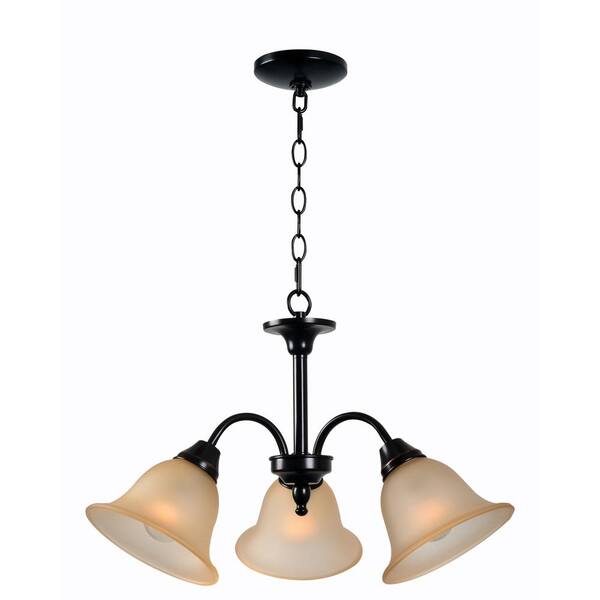 Kenroy Home Flowers 3-Light Bronze Chandelier with Amber Glass Shade