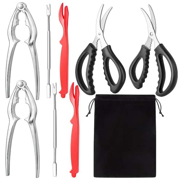 9-Pieces Stainless Steel Seafood Tools Set Crab Crackers Lobster Sheller Crab Leg Fork Scissors Storage Bag