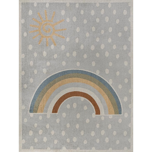 Minha Rainbow Dot Modern Machine-Washable Gray/Ivory/Yellow 4 ft. x 6 ft. Area Rug