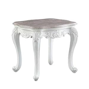 Ciddrenar 28 in. Marble Top and White Finish 24 in. Square Marble End Table with Wood Frame