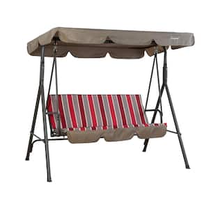 Red Patio Swing with 3 Comfortable Cushion Seats and Strong Weather Resistant Powder Coated Steel Frame