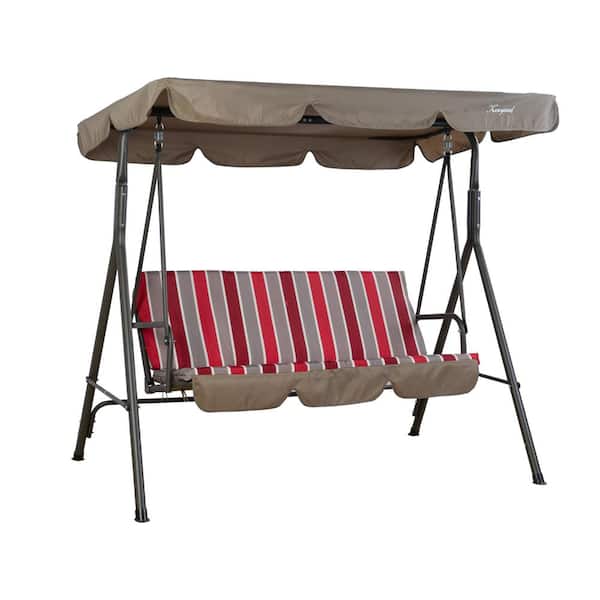 KOZYARD Red Patio Swing with 3 Comfortable Cushion Seats and Strong Weather Resistant Powder Coated Steel Frame