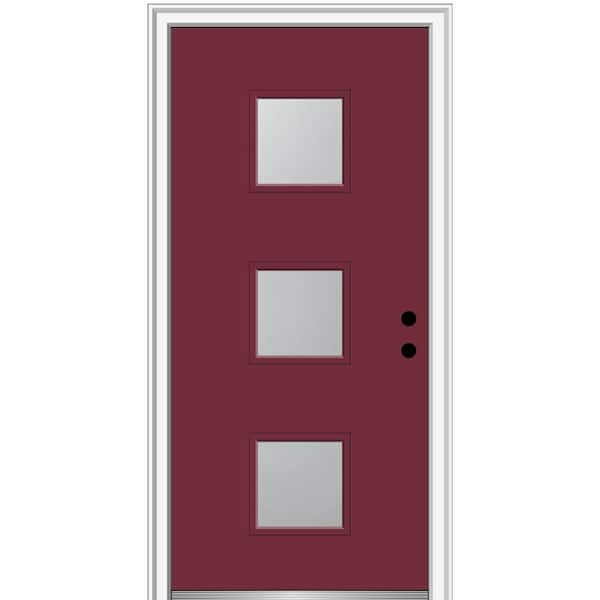 MMI Door 30 in. x 80 in. Aveline Left-Hand Inswing 3-Lite Frosted Painted Fiberglass Smooth Prehung Front Door 4-9/16 in. Frame