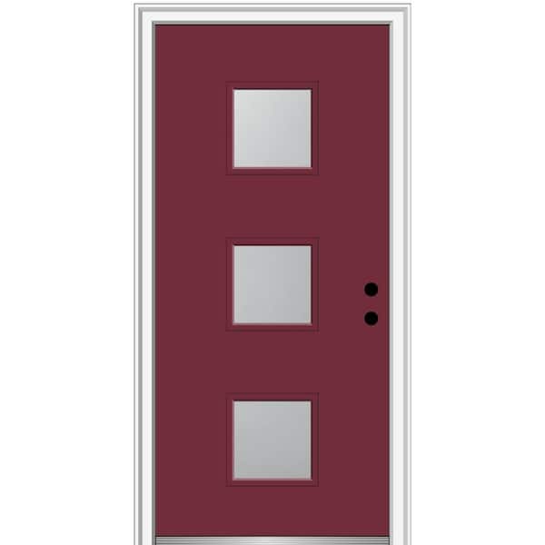 MMI Door 36 in. x 80 in. Aveline Left-Hand Inswing 3-Lite Frosted Painted Fiberglass Smooth Prehung Front Door, 4-9/16 in. Frame
