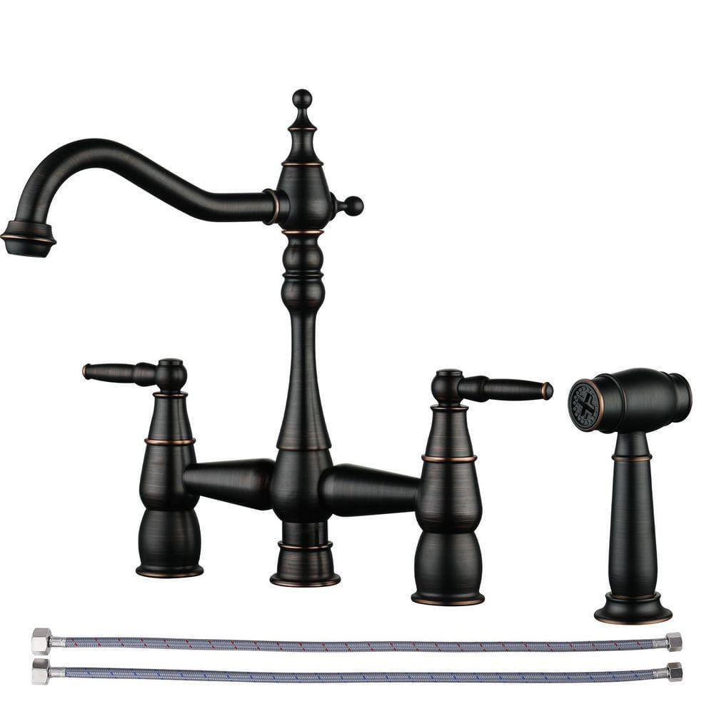 AVITAS Brass Double Handle Bridge Kitchen Faucet with Side Sprayer