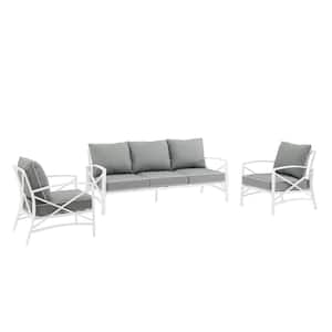 Kaplan White 3-Piece Metal Patio Conversation Set with Gray Cushions