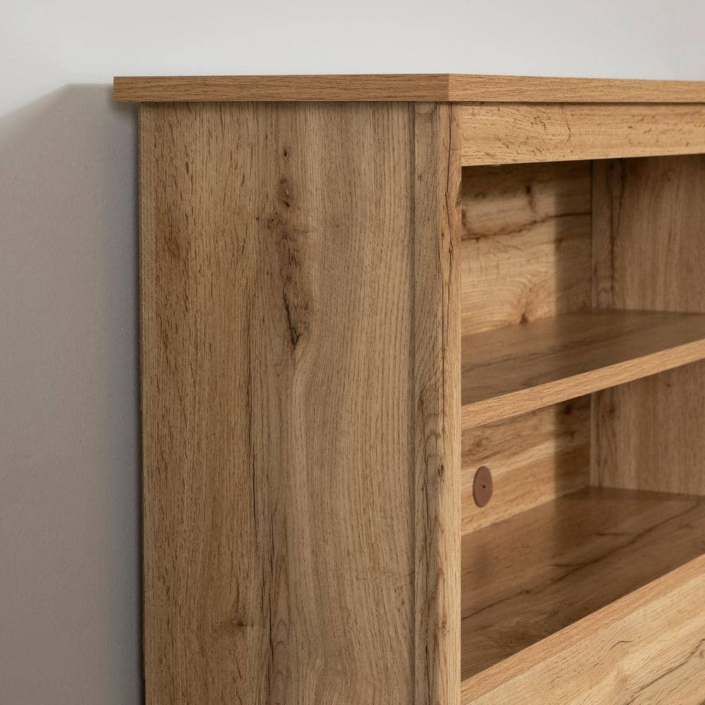 Nordik Oak Twin Platform Bed with Headboard and Storage Drawers