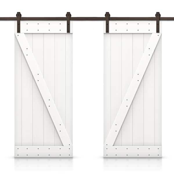 CALHOME Z 52 in. x 84 in. Bar Pure White Stained DIY Solid Pine Wood Interior Double Sliding Barn Door with Hardware Kit