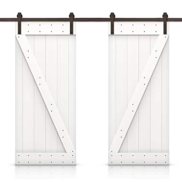 CALHOME Z 76 in. x 84 in. Bar Pure White Stained DIY Solid Pine Wood Interior Double Sliding Barn Door with Hardware Kit