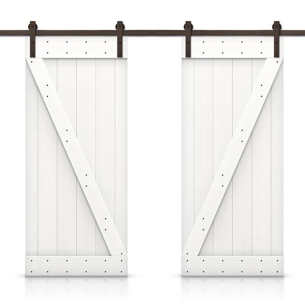 CALHOME Z 84 in. x 84 in. Bar Pure White Stained DIY Solid Pine Wood Interior Double Sliding Barn Door with Hardware Kit