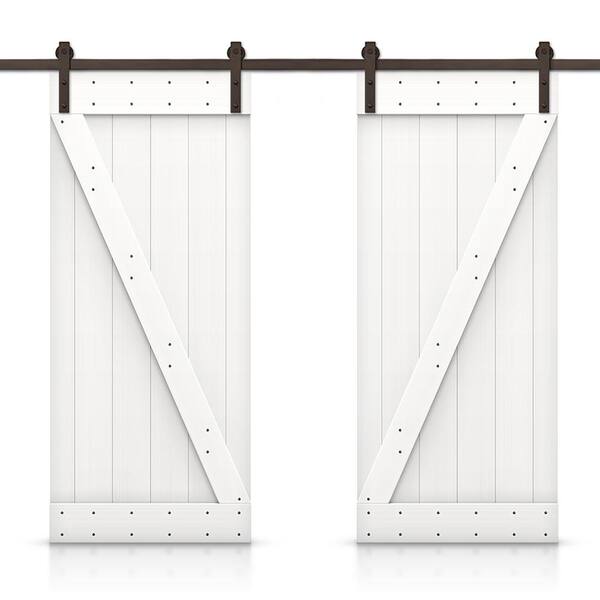 CALHOME Z 96 in. x 84 in. Bar Pure White Stained DIY Solid Pine Wood Interior Double Sliding Barn Door with Hardware Kit