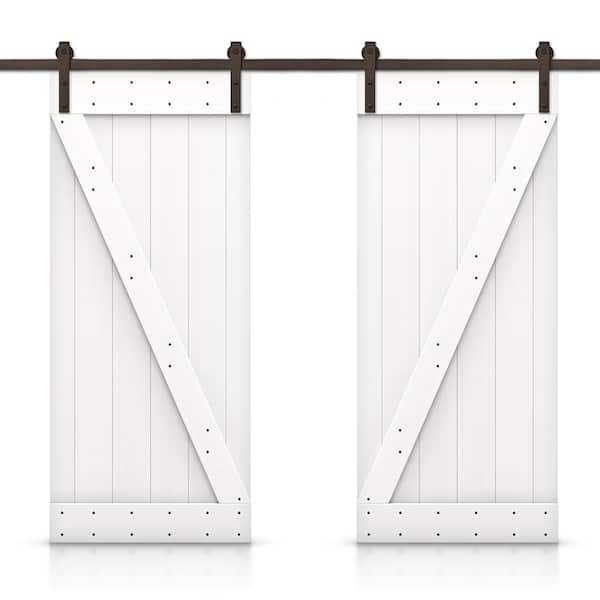 CALHOME Z 96 in. x 84 in. Bar Pure White Stained DIY Solid Pine Wood Interior Double Sliding Barn Door with Hardware Kit