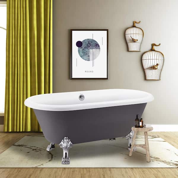 UPIKER Luxurious 59 in. Acrylic Clawfoot Bathtub Non-Whirlpool Soaking SPA Bathtub in Gray