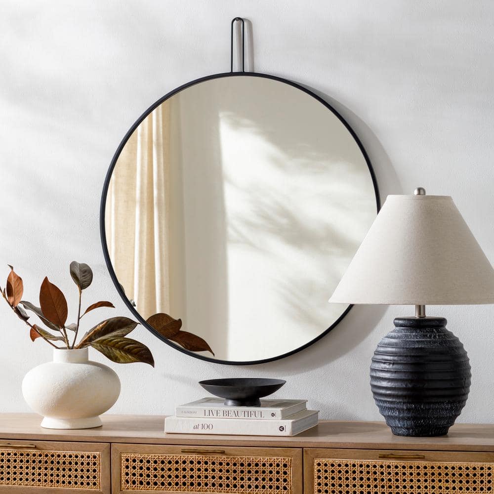 Dermot Black Metal Round Wall Mirror