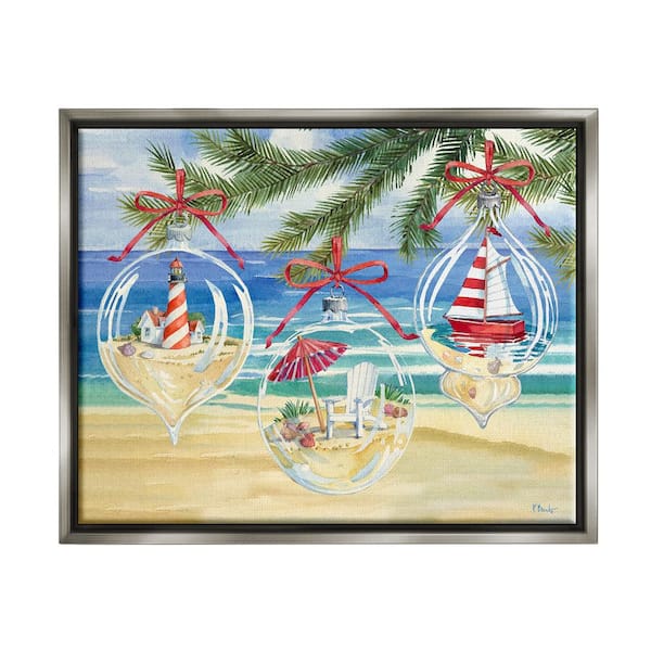 Stupell Industries Coastal Christmas Ornaments by Paul Brent 1-Piece Floater Frame Graphic Print Nature Poster Art Print 21 in. x 17 in.