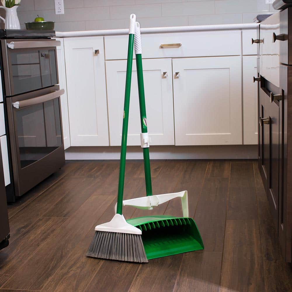 12-Inch Green Steel Upright Broom and Dustpan Set (2-Pack)