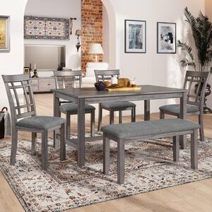 Harper & Bright Designs 6-Piece Wood Top Natural Cherry Dining Table ...