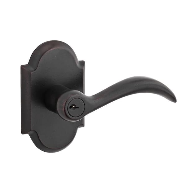 Baldwin Reserve Arch Dark Bronze Keyed Entry Door Lever with Rustic Arch Rose
