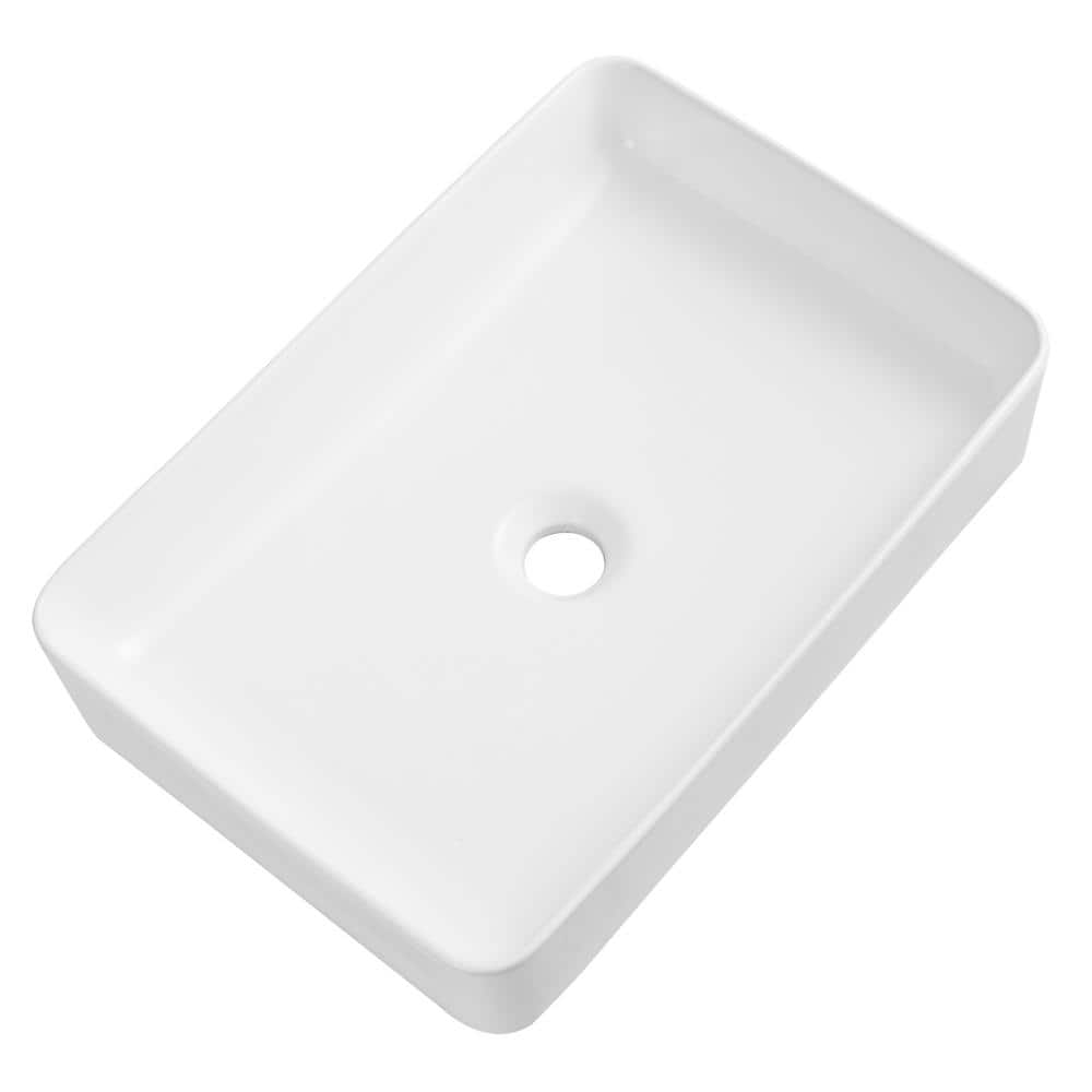 White Ceramic Rectangular Vessel Bathroom Sink