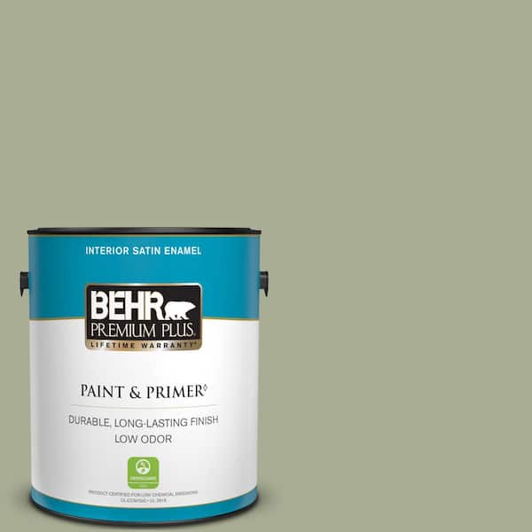 BEHR PREMIUM PLUS 1 gal. #S380-4 Bay Water Satin Enamel Low Odor Interior Paint & Primer