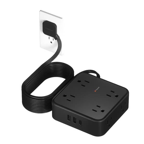 8-Outlet Power Strip Surge Protector with 3 USB Ports with 15 ft. Extension Cord, Black