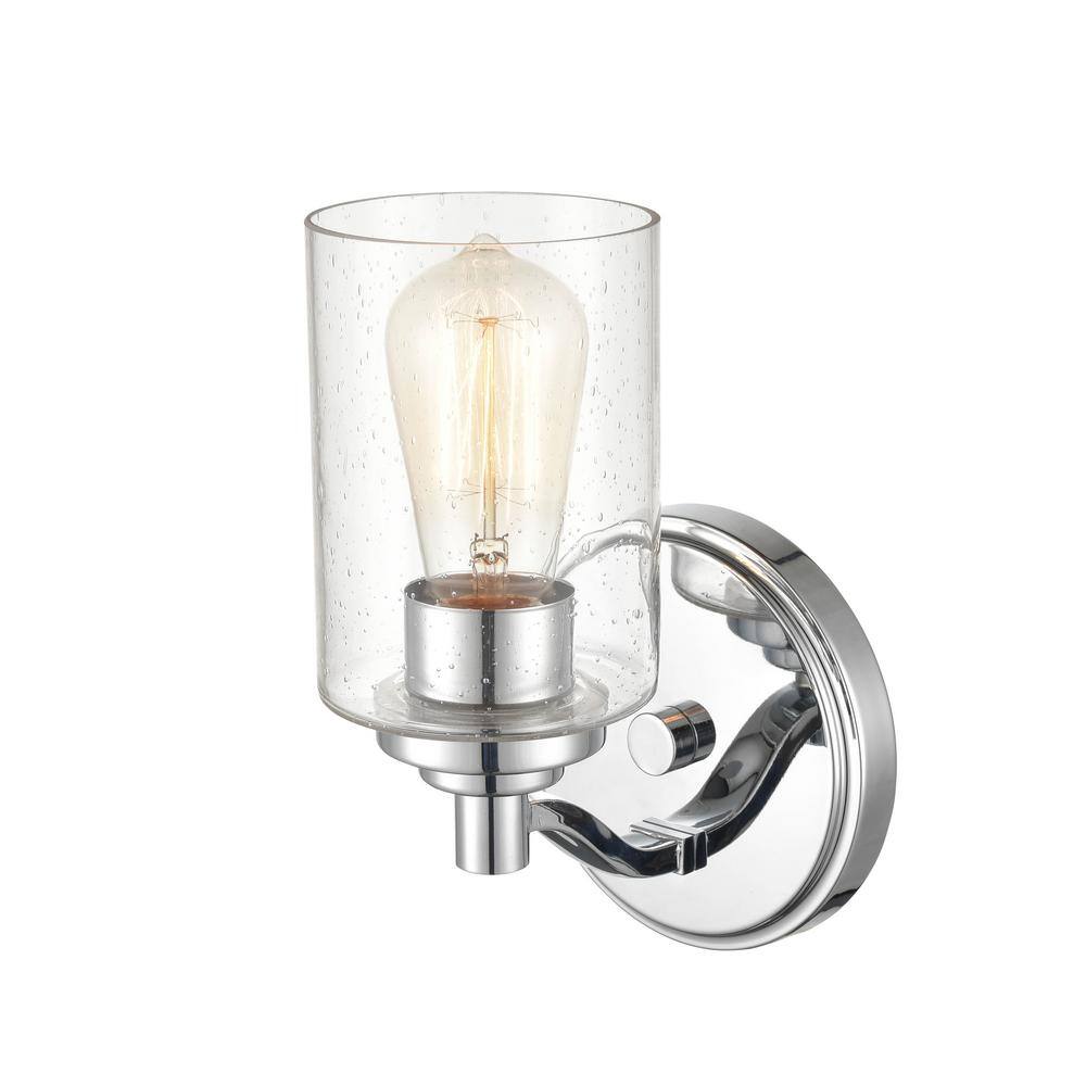 Chrome Cylinder Outdoor Wall Sconce with Glass Shade