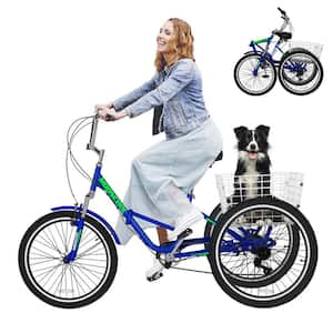 20 in. 7 Speed Adult Folding Tricycles, 3-Wheels Cruiser Bike with Basket, Folding Trikes for Seniors