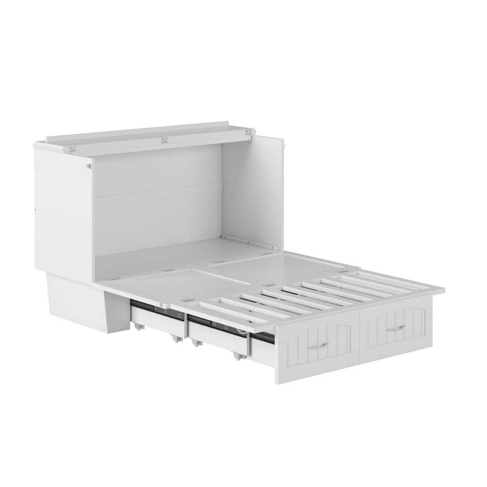 Marina White Full Murphy Bed Chest with Storage and Charger