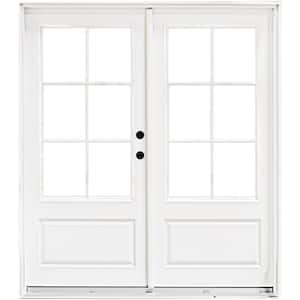 60 in. x 80 in. Fiberglass Smooth White Left-Hand Inswing Hinged 3/4-Lite Patio Door with 6-Lite SDL