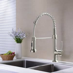 Contemporary Single-Handle Gooseneck Pull-Down Sprayer Kitchen Faucet in Brushed Nickel
