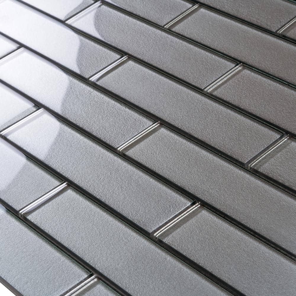 Pewter 2x8 Glass Subway Mosaic Tile for Kitchen and Bathroom