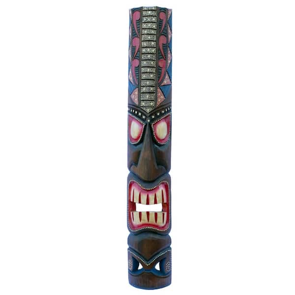 Backyard X-Scapes 40 in. Railroad Dot Art Tiki Mask Wood Art Hawaiian Outdoor Decoration