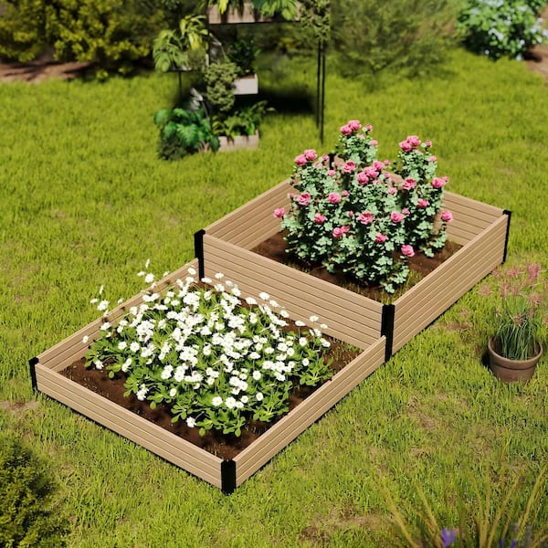 mondaria 4 ft. x 8 ft. x 12 in. Maple Composite Panel and Alu Frame 2-Tier Rustproof Planter Box for Garden Landscaping