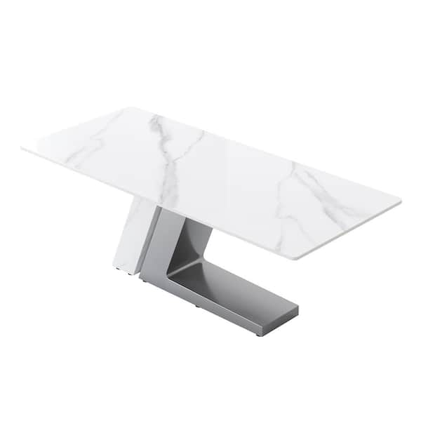 J&E Home 78.74in. White Rectangle Sintered Stone Top Dining Table