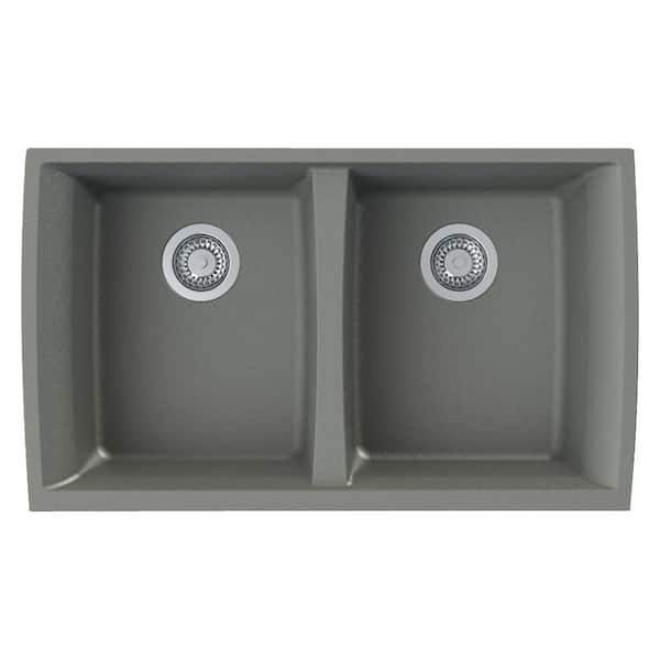 Transolid Genova Undermount Granite 33 in. Equal Double Bowl Kitchen Sink in Grey